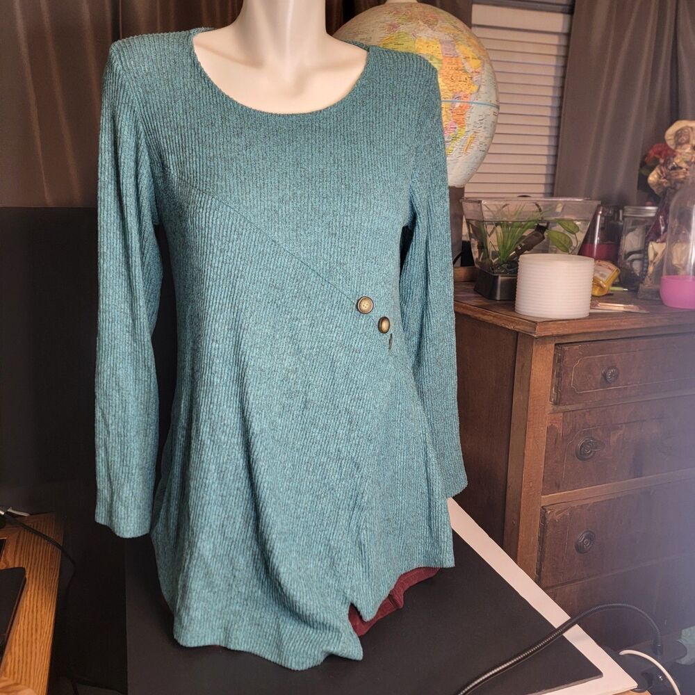 N Touch  Asymmetrical Sweater Sz Small In Deep Teal